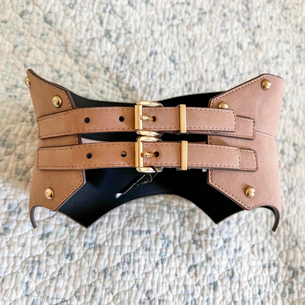 BCBGMaxAzria Tan Double Buckle Belt